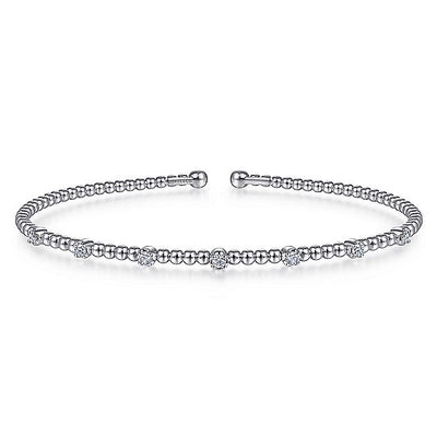 Gabriel & Co. BG4436-62W45JJ 14K White Gold Bujukan Bead Cuff Bracelet with Diamond Stations