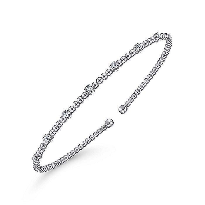 Gabriel & Co. BG4436-62W45JJ 14K White Gold Bujukan Bead Cuff Bracelet with Diamond Stations