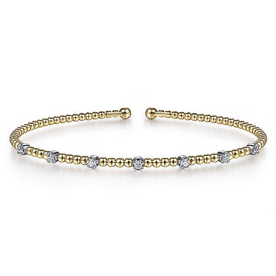 Gabriel & Co. BG4436-65M45JJ 14K White-Yellow Gold Bujukan Bead Cuff Bracelet with Diamond Stations