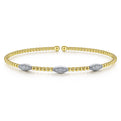 Gabriel & Co. BG4437-62M45JJ 14K White-Yellow Gold Bujukan Bead Cuff Bracelet with Diamond Filled Marquise Stations