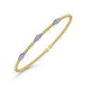 Gabriel & Co. BG4437-62M45JJ 14K White-Yellow Gold Bujukan Bead Cuff Bracelet with Diamond Filled Marquise Stations