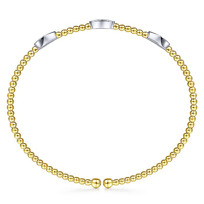 Gabriel & Co. BG4437-62M45JJ 14K White-Yellow Gold Bujukan Bead Cuff Bracelet with Diamond Filled Marquise Stations