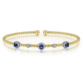 Gabriel & Co. BG4438-62M45SA 14K White-Yellow Gold Bujukan Bead Cuff Bracelet with Sapphire and Diamond Halo Stations