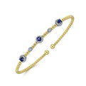 Gabriel & Co. BG4438-62M45SA 14K White-Yellow Gold Bujukan Bead Cuff Bracelet with Sapphire and Diamond Halo Stations