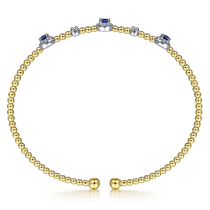 Gabriel & Co. BG4438-62M45SA 14K White-Yellow Gold Bujukan Bead Cuff Bracelet with Sapphire and Diamond Halo Stations