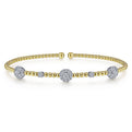 Gabriel & Co. BG4440-62M45JJ 14K White-Yellow Gold Bujukan Bead Cuff Bracelet with Diamond Cluster Stations