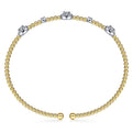 Gabriel & Co. BG4440-62M45JJ 14K White-Yellow Gold Bujukan Bead Cuff Bracelet with Diamond Cluster Stations