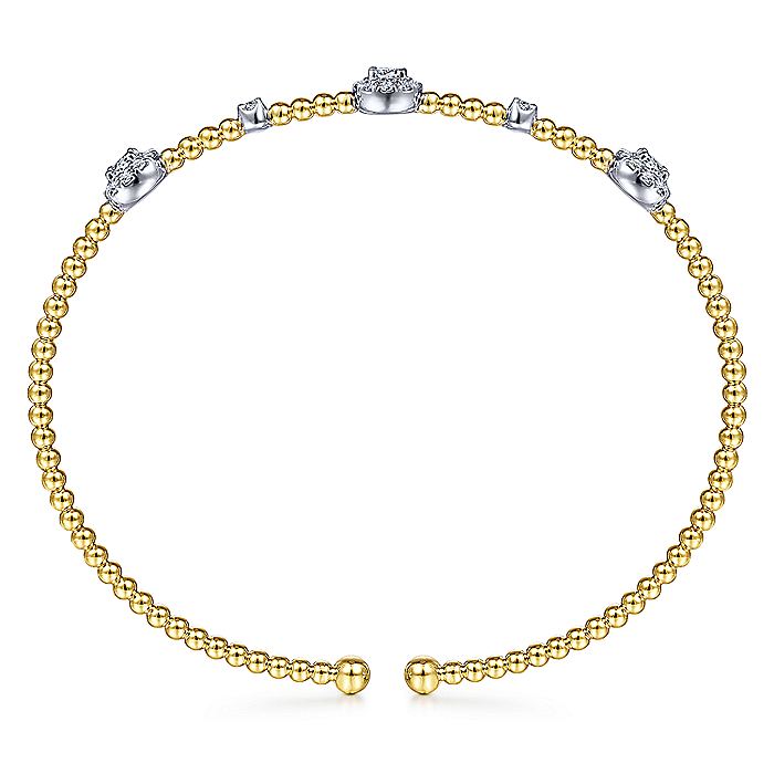 Gabriel & Co. BG4440-62M45JJ 14K White-Yellow Gold Bujukan Bead Cuff Bracelet with Diamond Cluster Stations