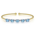 Gabriel & Co. BG4448-62M45BT 14K White-Yellow Gold Bujukan Bead Cuff Bracelet with Blue Topaz and Diamond Stations