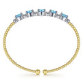 Gabriel & Co. BG4448-62M45BT 14K White-Yellow Gold Bujukan Bead Cuff Bracelet with Blue Topaz and Diamond Stations