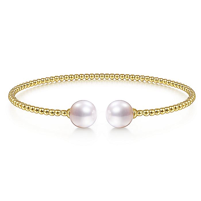 Gabriel & Co. BG4475-62Y4JPL 14K Yellow Gold Bujukan Bead Split Cuff Bracelet with Cultured Pearls