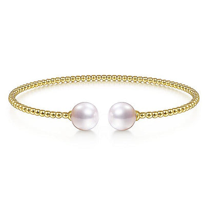 Gabriel & Co. BG4475-62Y4JPL 14K Yellow Gold Bujukan Bead Split Cuff Bracelet with Cultured Pearls