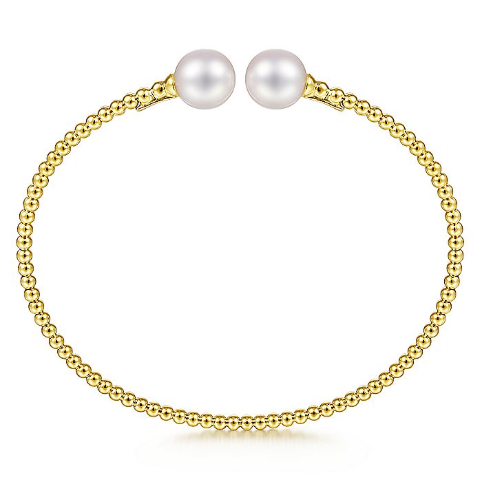 Gabriel & Co. BG4475-62Y4JPL 14K Yellow Gold Bujukan Bead Split Cuff Bracelet with Cultured Pearls