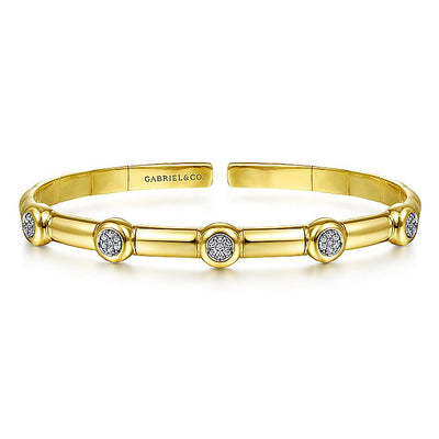 Gabriel & Co. BG4479-65Y45JJ 14K Yellow Gold Open Bangle with Diamond Stations