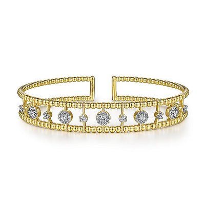 Gabriel & Co. BG4613-62Y45JJ 14K Yellow Gold Bujukan Bead Cuff Bracelet with Diamond Cluster and Bezel Connectors