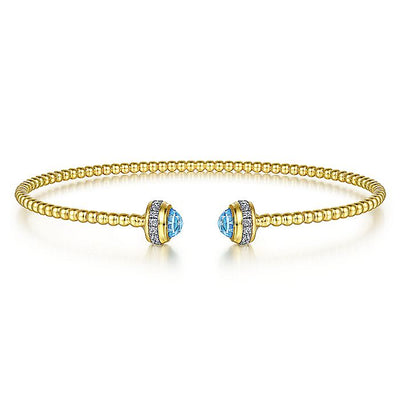 Gabriel & Co. BG4619-62Y45BT 14K Yellow Gold Diamond and Blue Topaz Bujukan Open Bangle