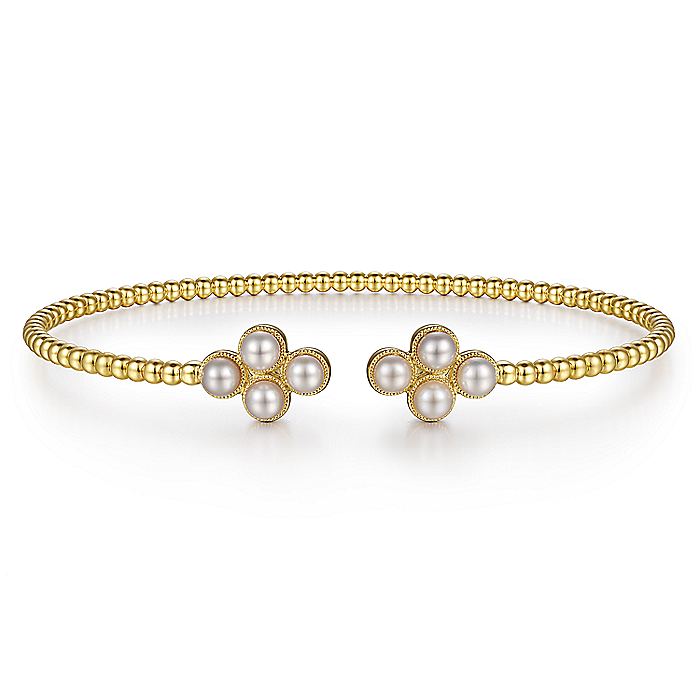 Gabriel & Co. BG4627-62Y4JPL 14K Yellow Gold Pearl Bujukan Open Bangle