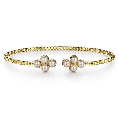 Gabriel & Co. BG4627-62Y4JPL 14K Yellow Gold Pearl Bujukan Open Bangle