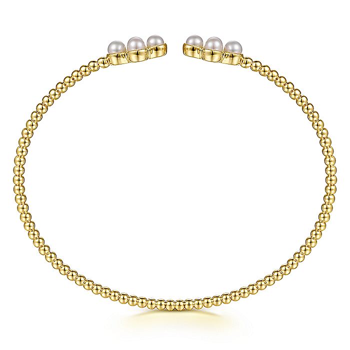 Gabriel & Co. BG4627-62Y4JPL 14K Yellow Gold Pearl Bujukan Open Bangle