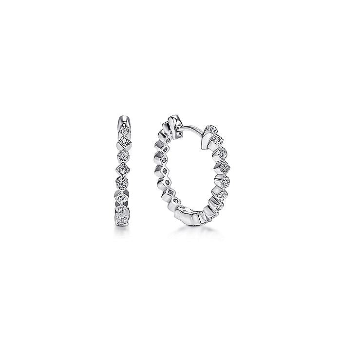 Gabriel & Co. EG10989W45JJ 14K White Gold 15mm Huggie Alternating Square & Round Diamond Huggies