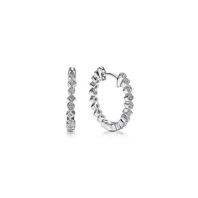 Gabriel & Co. EG10989W45JJ 14K White Gold 15mm Huggie Alternating Square & Round Diamond Huggies