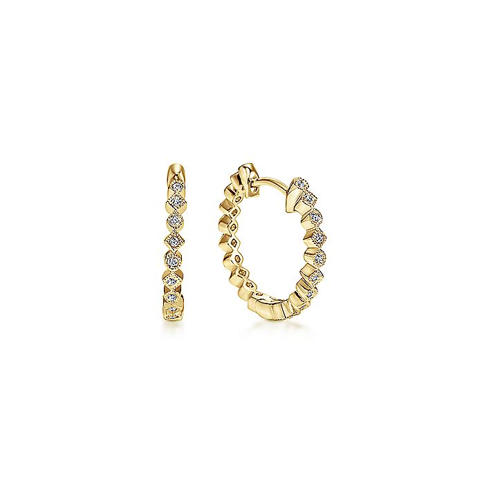 Gabriel & Co. EG10989Y45JJ 14K Yellow Gold Alternating Square and Round Diamond 15mm Huggies