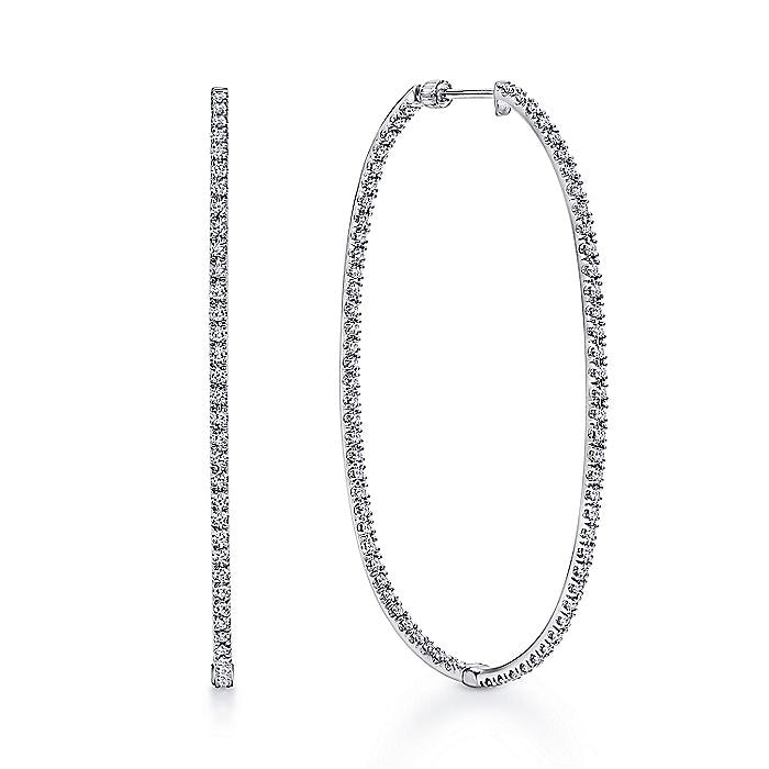 Gabriel & Co. EG11514W45JJ 14K White Gold French Pavé  55mm Oval Inside Out Diamond Hoop Earrings