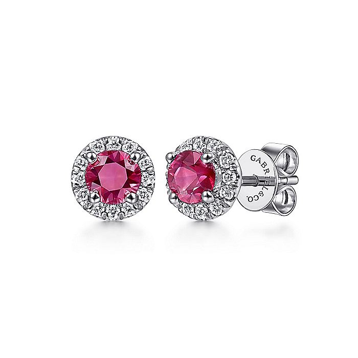 Gabriel & Co. EG11602W45RA 14K White Gold Round Diamond Halo Ruby Stud Earrings