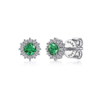 Gabriel & Co. EG11819W45EA 14K White Gold Emerald and Diamond Halo Stud Earrings