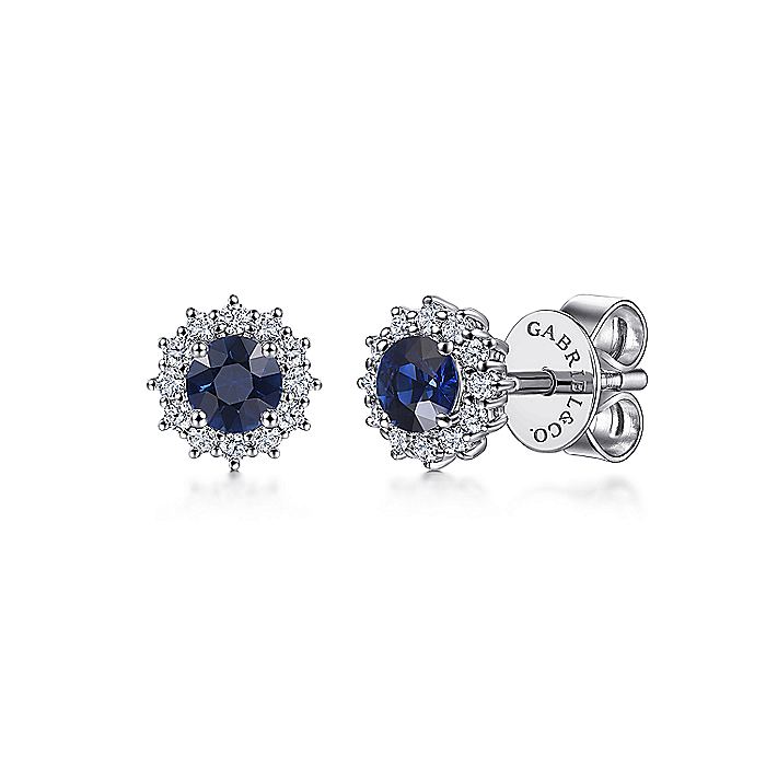 Gabriel & Co. EG11819W45SA 14K White Gold Round Sapphire and Diamond Halo Stud Earrings