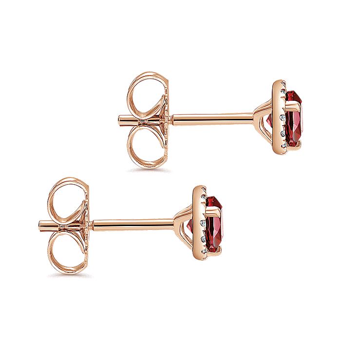 Gabriel & Co. EG12372K45GN 14K Rose Gold Diamond Halo Garnet Stud Earring