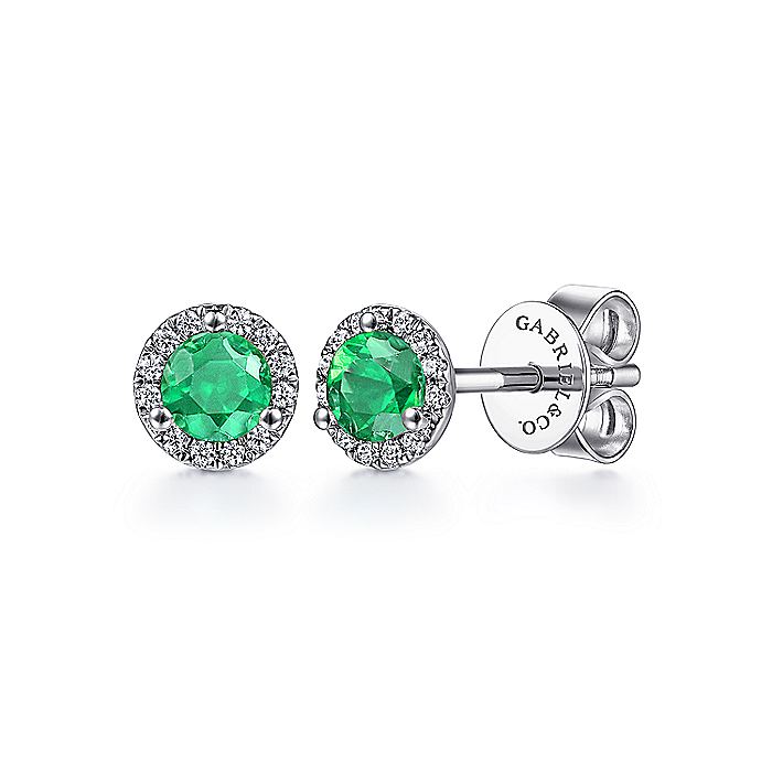 Gabriel & Co. EG12372W45EA 14K White Gold Emerald Halo Stud Earring