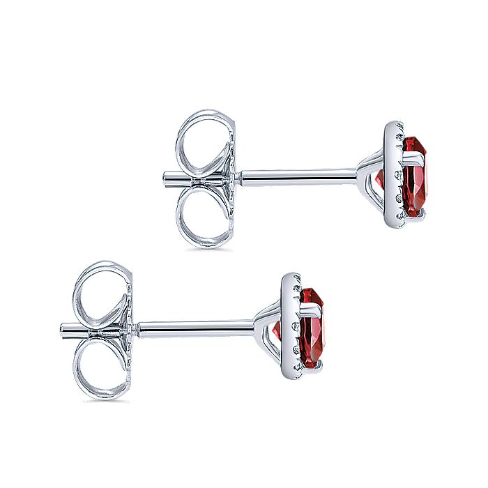 Gabriel & Co. EG12372W45GN 14K White Gold Round Halo Garnet and Diamond Stud Earring