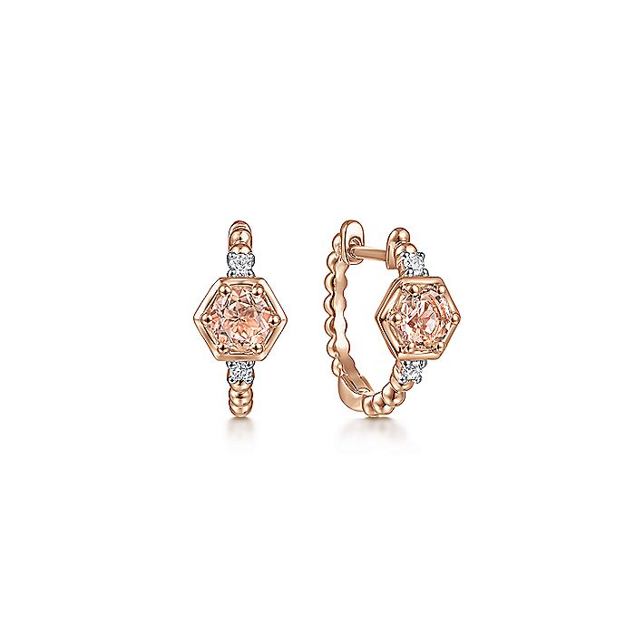 Gabriel & Co. EG13336K45MO 14K Rose Gold Morganite and Diamond Huggies