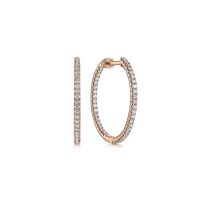 Gabriel & Co. EG13460K45JJ 14K Rose Gold French Pavé 20mm Round Inside Out Diamond Hoop Earrings