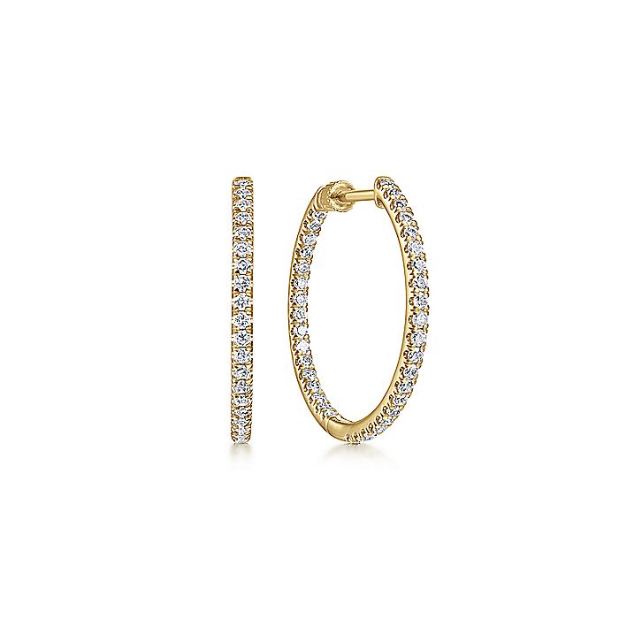 Gabriel & Co. EG13461Y45JJ 14K Yellow Gold French Pavé 20mm Round Inside Out Diamond Hoop Earrings