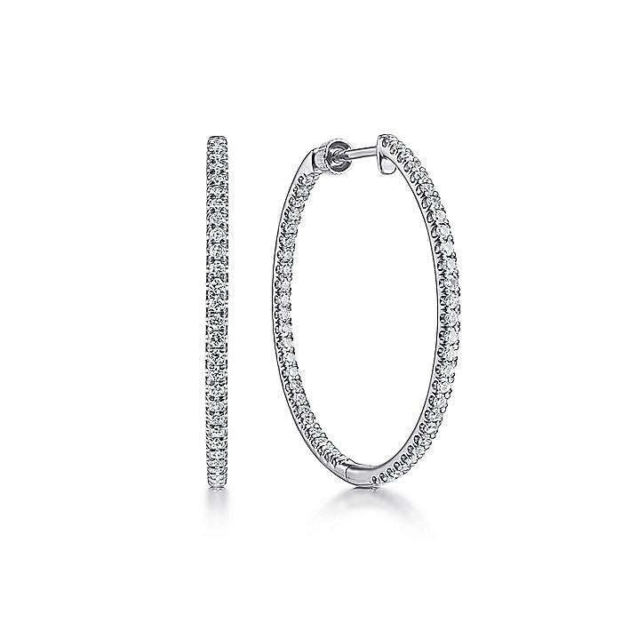 Gabriel & Co. EG13466W45JJ 14K White Gold French Pavé 30mm Round Inside Out Diamond Hoop Earrings