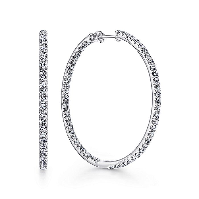 Gabriel & Co. EG13507W45JJ 14K White Gold French Pavé 40mm Round Inside Out Diamond Hoop Earrings