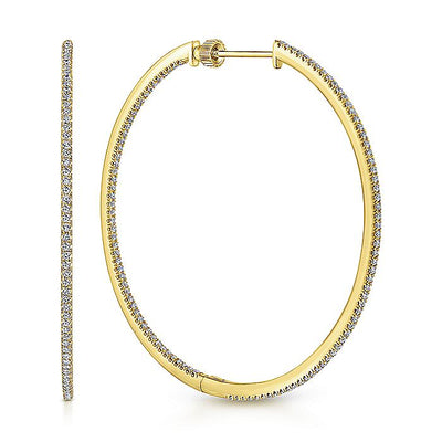 Gabriel & Co. EG13549Y45JJ 14K Yellow Gold French Pavé 50mm Round Inside Out Diamond Classic Hoop Earrings