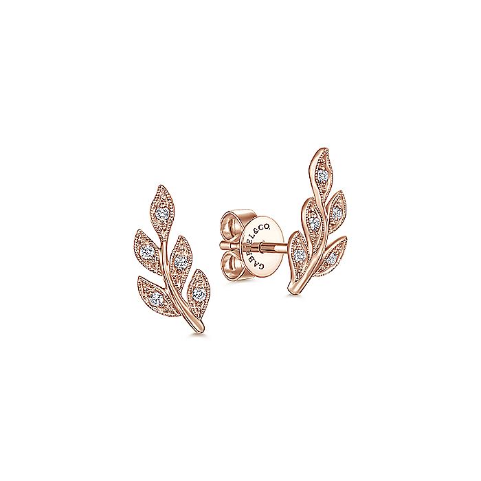 Gabriel & Co. EG13572K45JJ 14K Rose Gold Diamond Leaf Stud Earrings