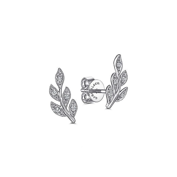 Gabriel & Co. EG13572W45JJ 14K White Gold Diamond Leaf Stud Earrings