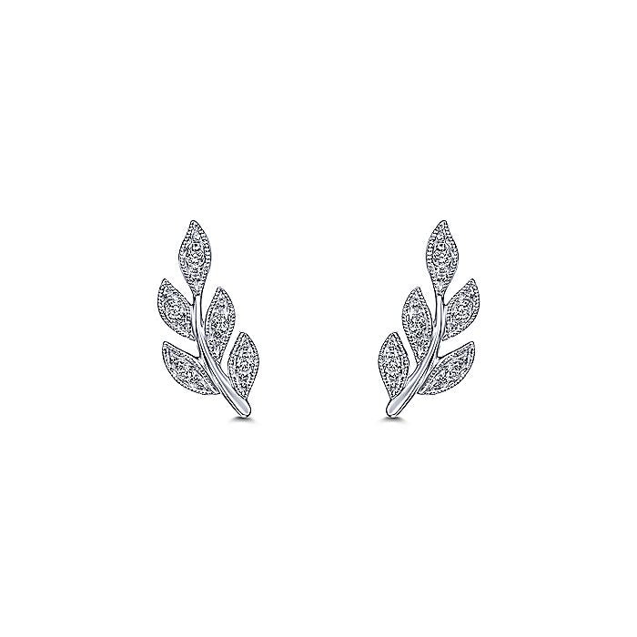 Gabriel & Co. EG13572W45JJ 14K White Gold Diamond Leaf Stud Earrings