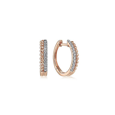 Gabriel & Co. EG13584K45JJ 14K Rose Gold Beaded Pavé 10mm Diamond Huggies