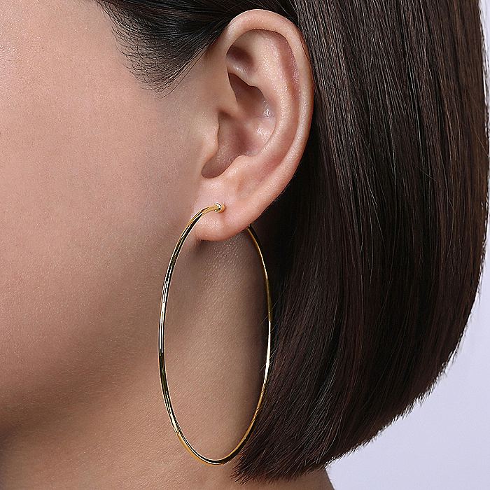 14K Yellow Gold high quality Large Tube Hoop Earrings, 70mm