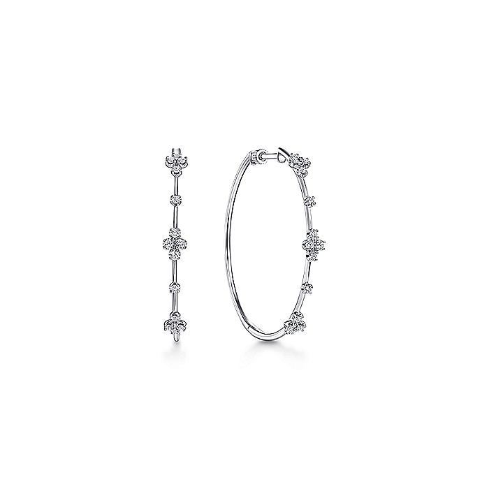 Gabriel & Co. EG13673W45JJ 14K White Gold Prong Set 40mm Round Classic Diamond Hoop Earrings