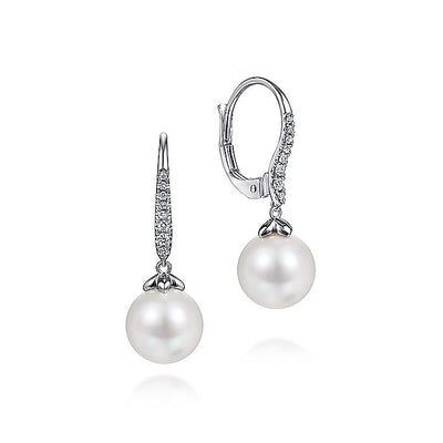 Gabriel & Co. EG13693W45PL 14K White Gold Pearl and Diamond Leverback Earrings