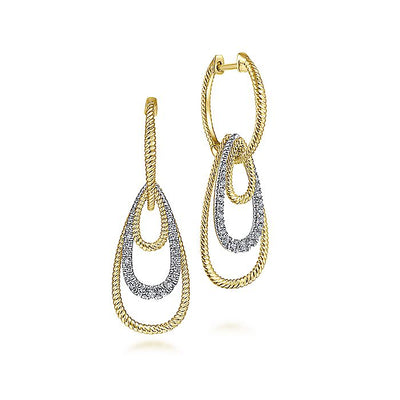 Gabriel & Co. EG13802M45JJ 14K Yellow-White Gold Diamond Huggies With Graduating Teardrops