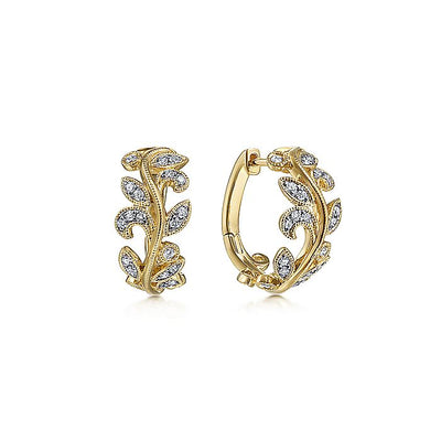 Gabriel & Co. EG13824Y45JJ 14K Yellow Gold Floral15mm Diamond Huggies