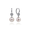 Gabriel & Co. EG13933W45PL 14K White Gold Cluster Diamond Disc and Pearl Drop Earrings