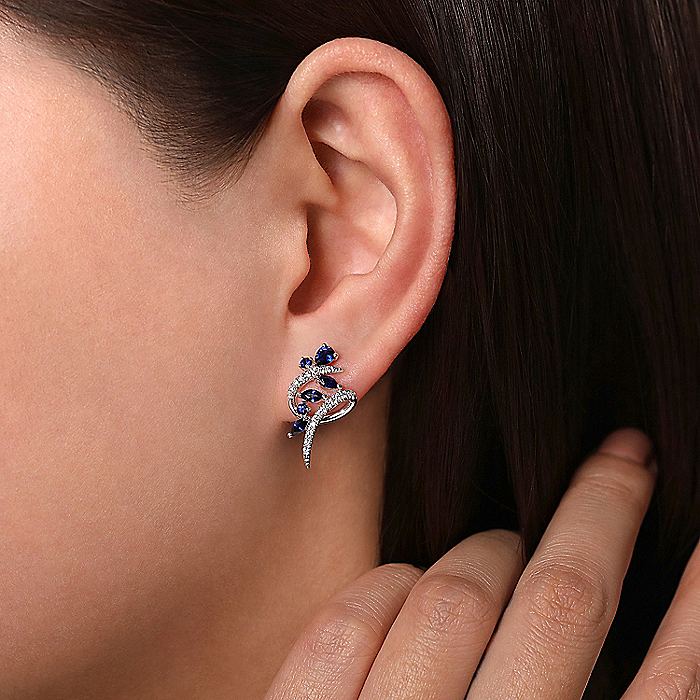 Gabriel & Co. EG13952W45SA 14K White Gold Twisted Abstract Sapphire and Diamond Stud Earrings